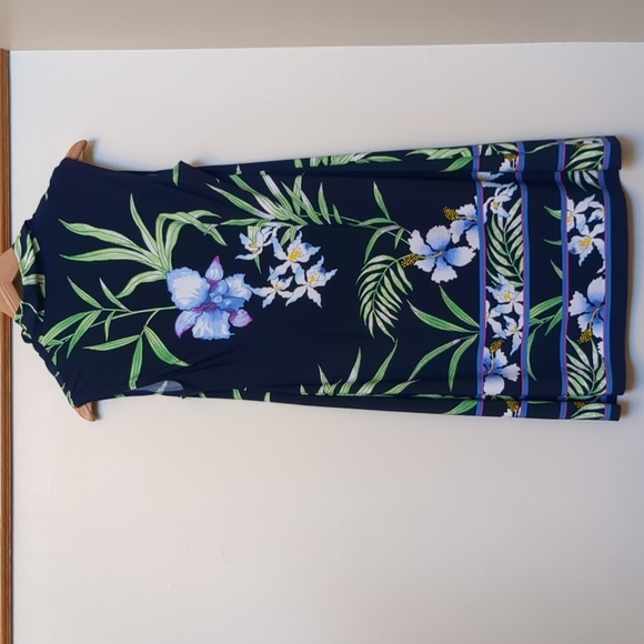 Womens S Tommy Bahama Tropical Dark Floral Cowl Neck Sleeveless Dress Small Palm - Picture 2 of 16